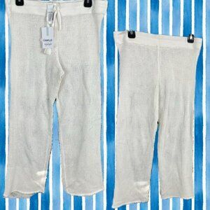 Swimsuit For All M Eggshell Crochet Drawstring Scalloped Hem Beach Crop Pants